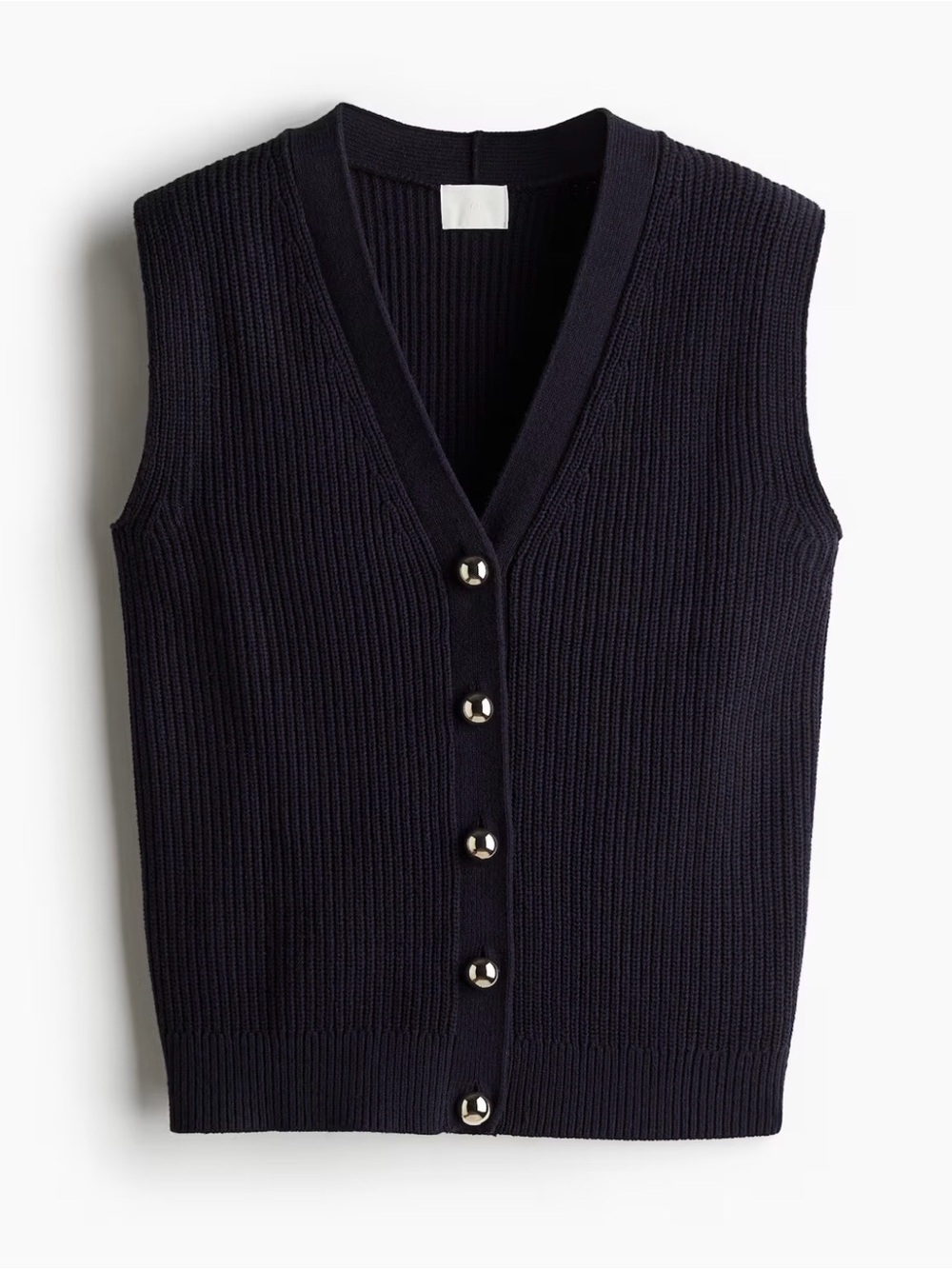 H&M Black Ribbed V-Neck Button-Front Sweater Vest